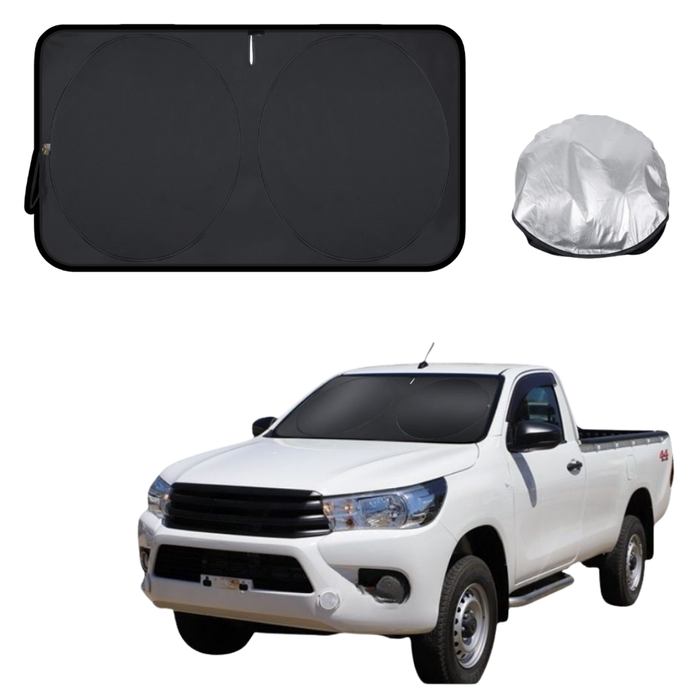 Front Windscreen Sun Shade for Toyota Hilux Single Cab 2015 - Current - Standard 150 x 85 cm - Black