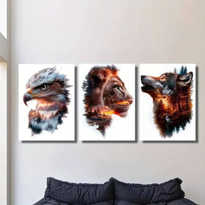 3pcs Animals and Nature Mountains and Trees Print 100% Australian Made 3 x 40x60cm (Metal Print)