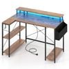 Costway 120cm L-shaped Corner Computer Desk Gaming Table Brown