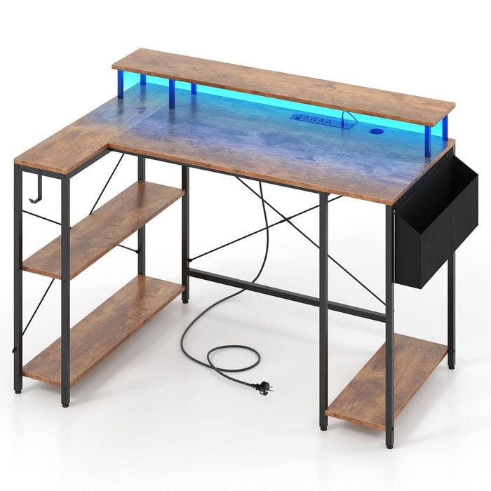 Costway 120cm L-shaped Corner Computer Desk Gaming Table Brown