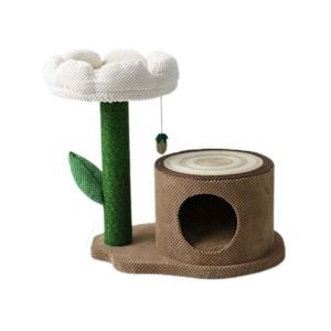 Catio Log Cat House W/ White Camelia Scratching Tree
