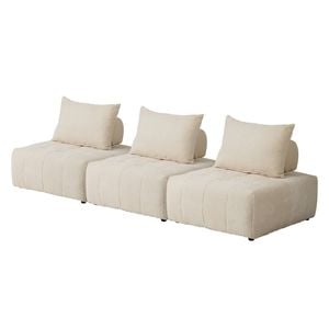 Oikiture 3x Chenille Modular Sofa Floor Lounge Chair W/pillow Tofu Armless Beige