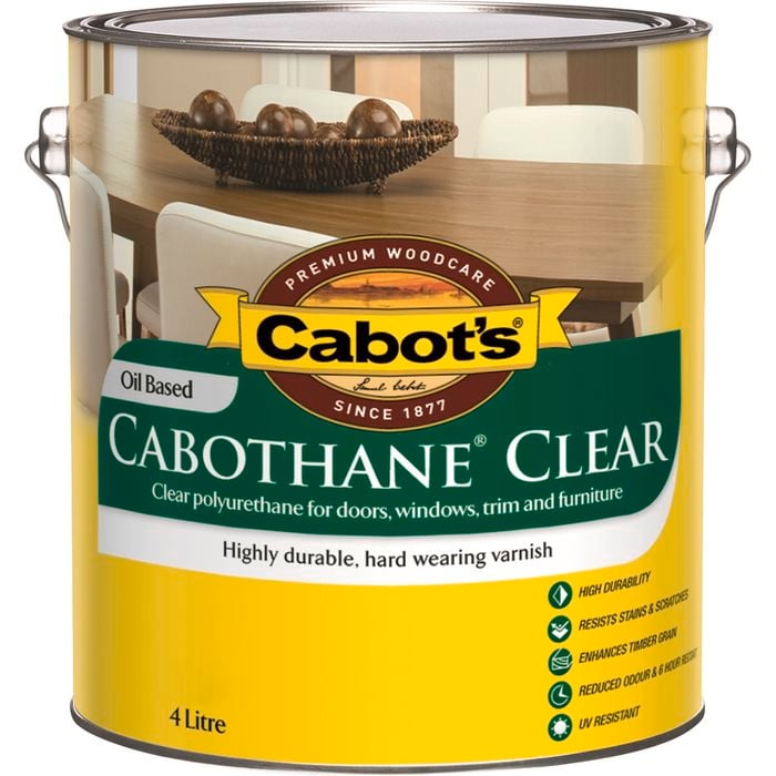 Cabot's 4L Satin Oil Based Cabothane Clear Polyurethane Timber Varnish