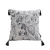 SOGA 50cm Throw Pillow – Black and White Elegant Floral Print with Tassel