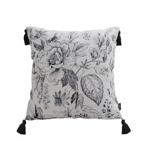 SOGA 50cm Throw Pillow – Black and White Elegant Floral Print with Tassel