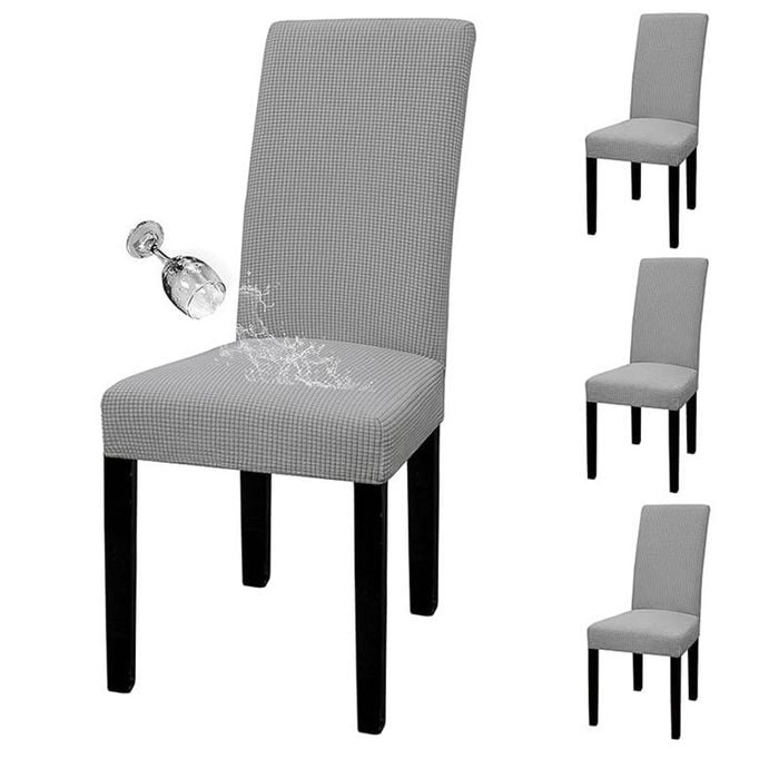 Catzon 4 Pcs Dining Chair Covers Waterproof Stretch-Light Gray