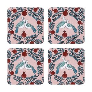 4pc Ecology Merri Doves & Botanicals Coasters Set 10cm Multi Coloured