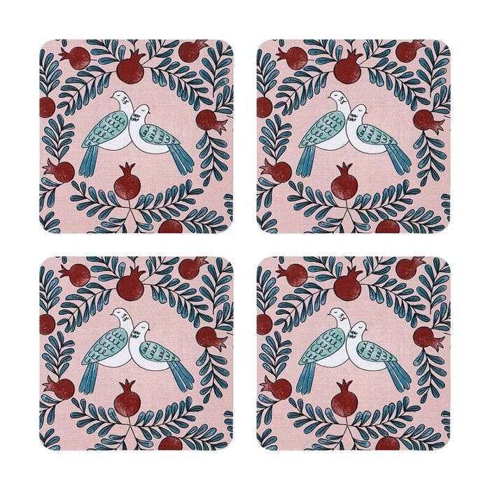 4pc Ecology Merri Doves & Botanicals Coasters Set 10cm Multi Coloured