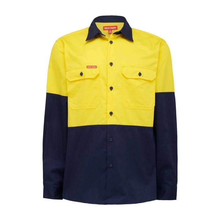 Hard Yakka Yellow/Navy Hi Vis Long Sleeve Shirt - Size 3XL