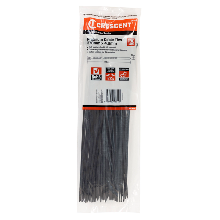 Crescent Black 370 x 4.8mm Cable Ties - 100 Pack