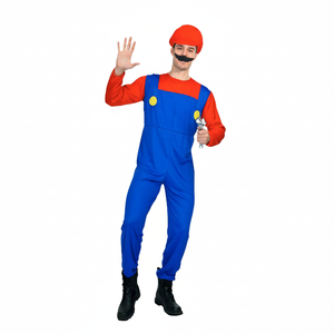 More Than Party Adult Costume Red Plumber Complete Set Hat Moustache S/M