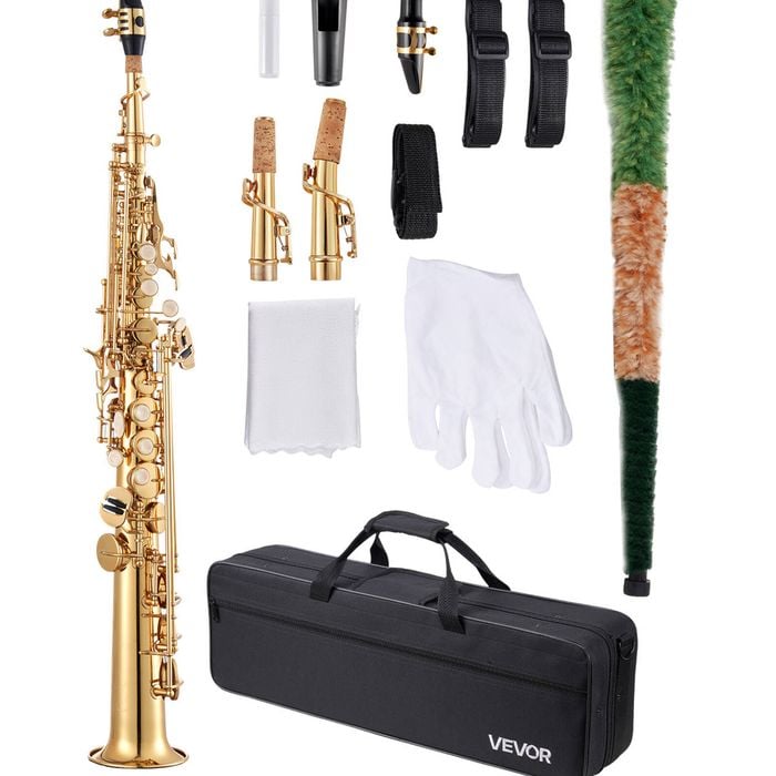 VEVOR Straight Soprano Saxophone Gold B Flat with Carrying Case Mouthpiece Straps Kit for Beginners
