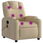 vidaXL Massage Recliner Chair Reclining Armchair Single Sofa Cream Fabric
