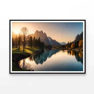 Lake, Trees, and Mountains  Print 100% Australian Made 120x90cm  (Poster)