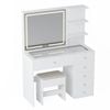 Ufurniture Dressing Table Stool Set Mirror And Led Light, Charging Station, Glass Tabletop, White