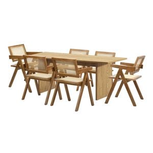 Oikiture 7PCS Dining sets 180cm Rectangular Table with Chairs Wooden Walnut