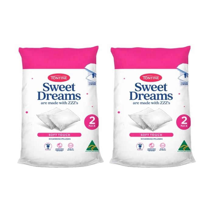 2x 2pc Tontine Sweet Dreams Soft Touch Bedding Pillows Set Medium