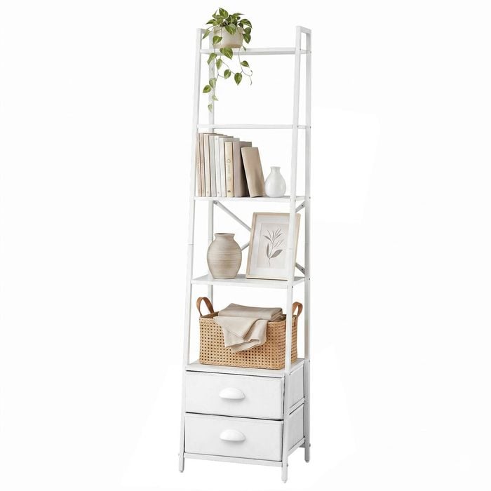 Artiss 5 Tier Bookshelf Ladder Bookcase With Fabric Drawers Display Rack White