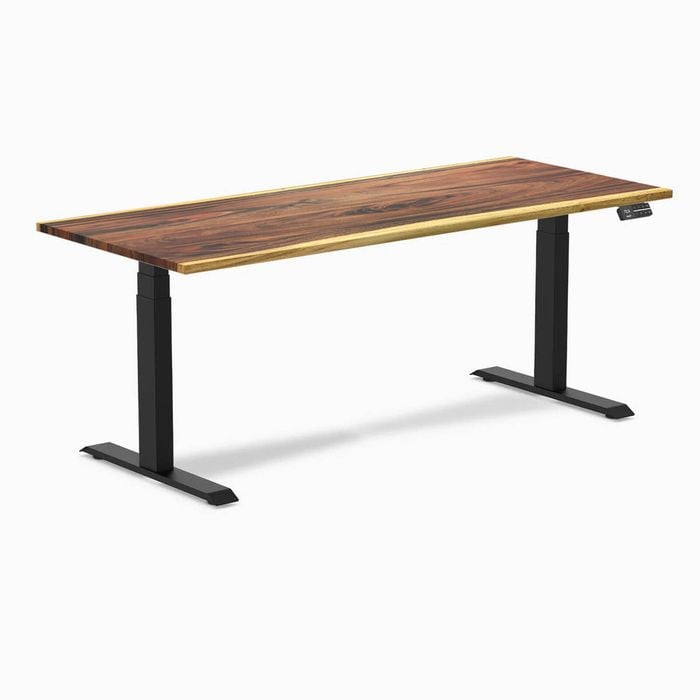 Desky Dual Sit To Stand Saman Hardwood Desk 180x75cm Matte Black Frame