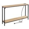 2 Tier Console Table with Power Outlets and USB Ports, Oak