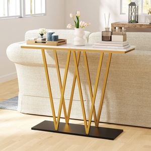 Costway 100cm Modern Console Table Faux Marble Entryway Table
