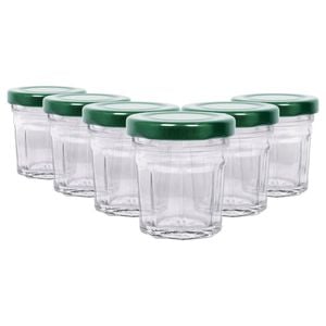 Argon Tableware Glass Jam Jars with Green Lids - 30ml - Pack of 6