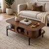 Homfurn Coffee Table With Storage Shelves, Multifunctional Side Cabinet, Fluted Panel, Walnut