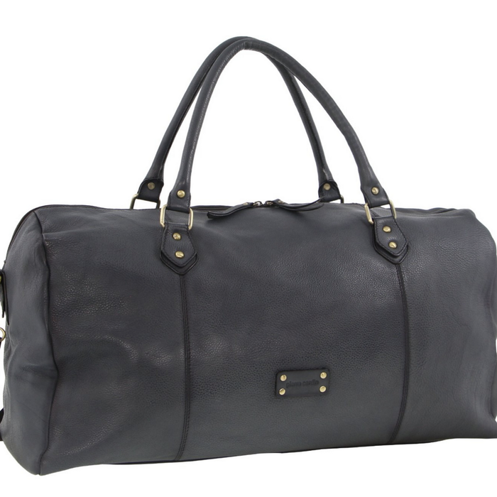 Pierre Cardin Smooth Leather Overnight  Luggage Weekend Duffle Black