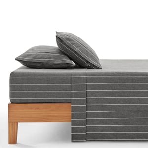 Dreamaker Rumi Washed Cotton Sheet Set Charcoal with White Stripe King Single Bed