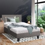 Oikiture Fabric Bed Frame Grey-King Single