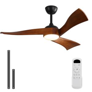 OAKORY 132cm Ceiling Fan with Dimmable LED Light Remote Reversible DC Motor Six Speeds Walnut