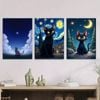 3pcs Starry Night Cat Vibrant Black Cat & Night Print 100% Australian Made 3 x 40x60cm (Metal Print)