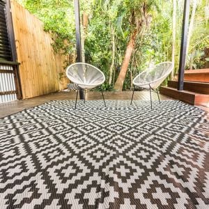 Outdoor Rug - Diamond Black and Grey Square