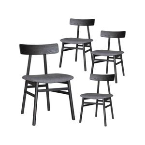 Claire Dining Chair Set of 4 Solid Oak Wood Fabric Seat Furniture - Black