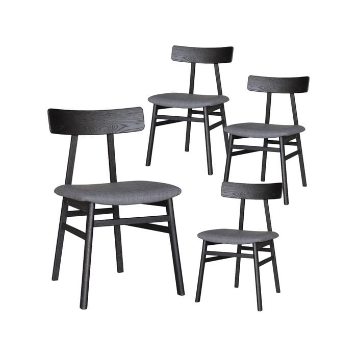 Claire Dining Chair Set of 4 Solid Oak Wood Fabric Seat Furniture - Black