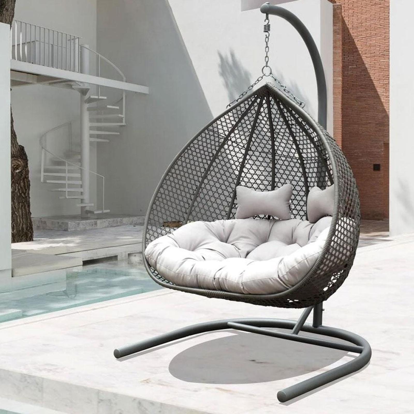 Alfie Double Hanging Egg Chair Grey with Light Grey cushions Bunnings Australia