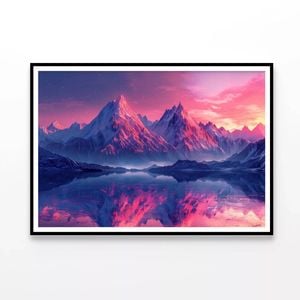 Sunset, Snowy Mountain & Lake  Print 100% Australian Made 90x60cm  (Poster)
