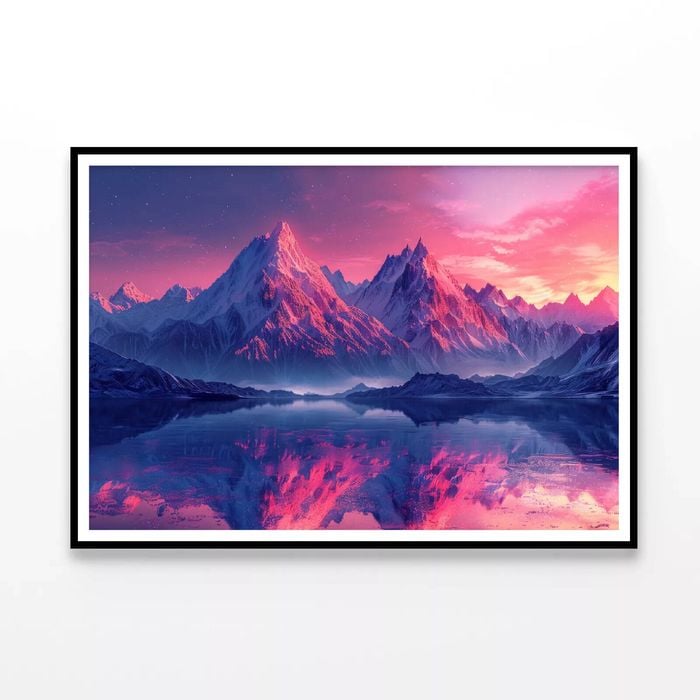 Sunset, Snowy Mountain & Lake  Print 100% Australian Made 90x60cm  (Poster)