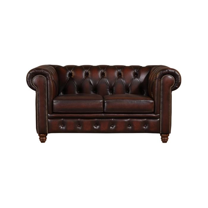 Max Chesterfield 2 Seater Sofa Lounge Genuine Leather Antique Brown