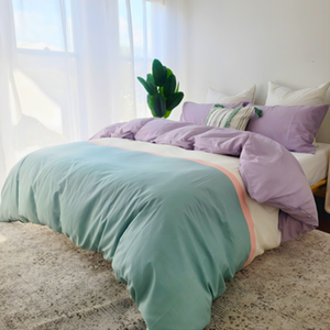Super King Quilt Cover Set – 100% Cotton – Doona Cover Set (GreenPurpleWhite)