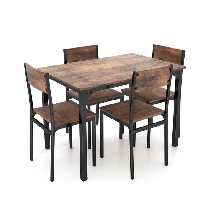 Costway 5pcs Dining Table Chairs Set Kitchen Furniture Rustic Brown