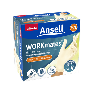 Vileda Ansell Workmates Latex Gloves 36PK - M/L 
