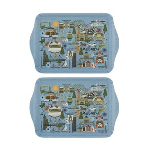 2x 2pc Ashdene Land Down Under Melbourne Melamine Scatter Tray Blue 21x14.2cm