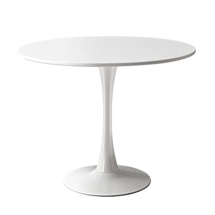 Furb 90cm Dining Table, Round Cafe Restaurant Kitchen Table with Metal Leg White
