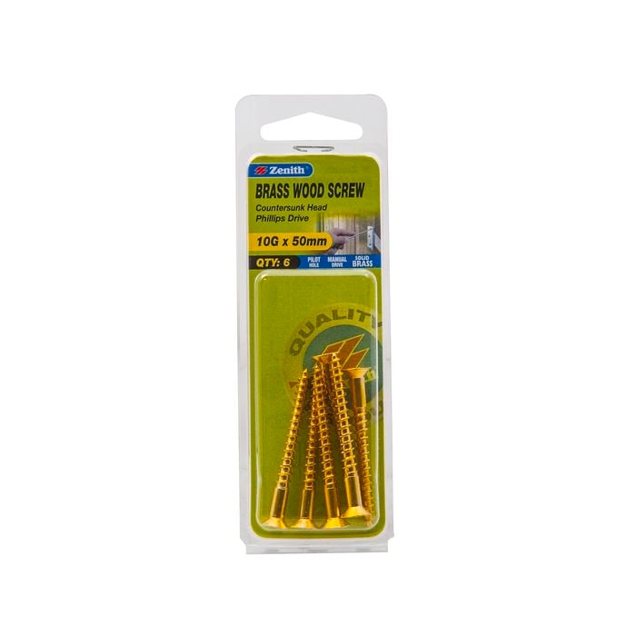 Zenith 10G x 50mm Solid Brass Wood Screw - 6 Pack
