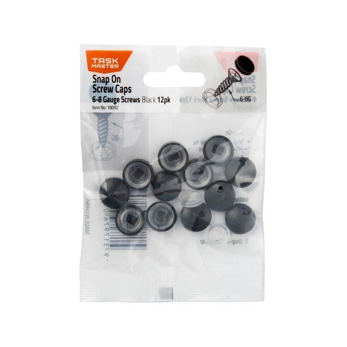 Taskmaster 6 - 8g Black Snap On Screw Caps - 12 Pack
