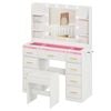 Ufurniture Dressing Table with Glass Top and LED Make Up Vanity with Mirror Power Outlet 9 Drawers and 4 Shelving White
