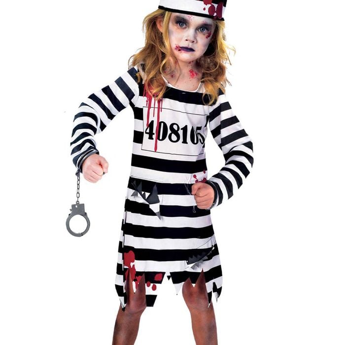 Blood Splattered Zombie Convict Girls Halloween Costume - 7-8