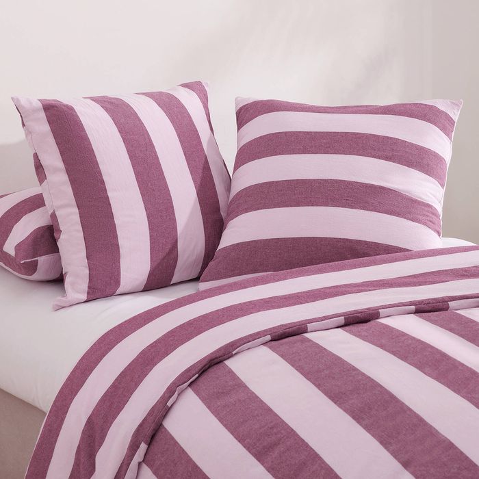 Dreamaker Bowie Washed Cotton Yarn Dyed Stripe European Pillowcase Mauve/Cherry Twin Pack