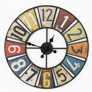 Salesbay 76cm Silent Wall Clock Retro Industrial Colourful Metal Gear Style